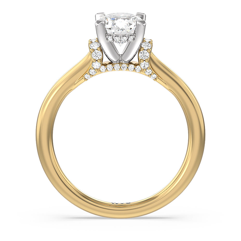 Oval Cut Diamond Wrap Shoulder Hidden Halo Engagement Ring with Lab Grown Diamond in 14KT White & Yellow Gold view 2

