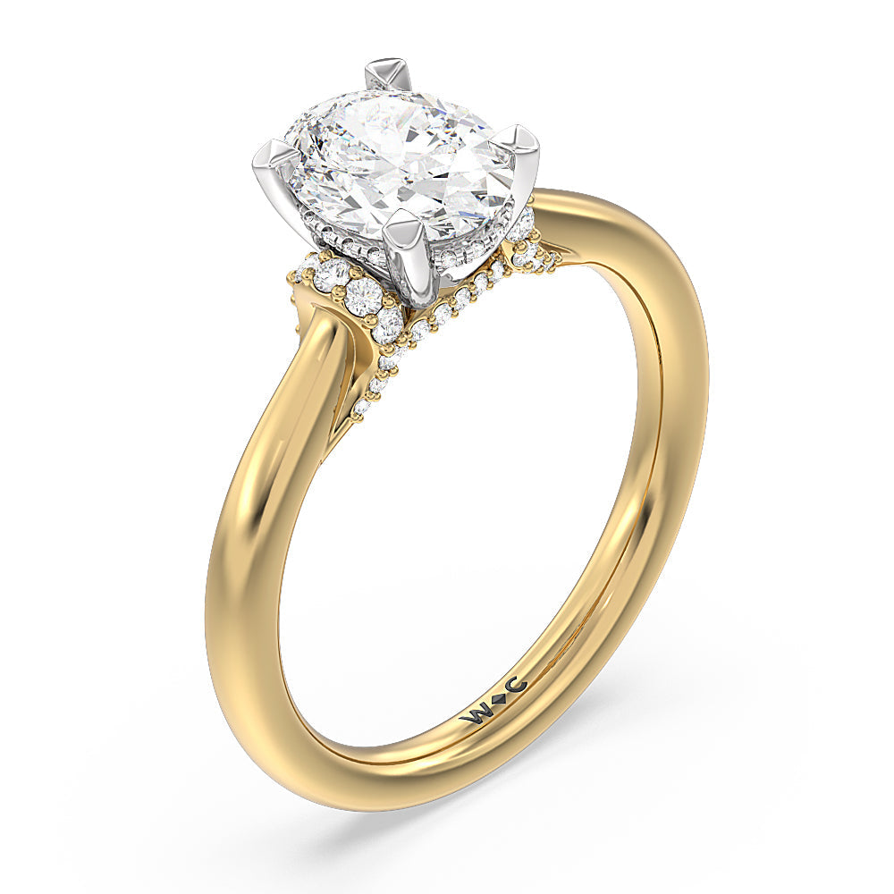 Oval Cut Diamond Wrap Shoulder Hidden Halo Engagement Ring with Lab Grown Diamond in 14KT White & Yellow Gold view 3
