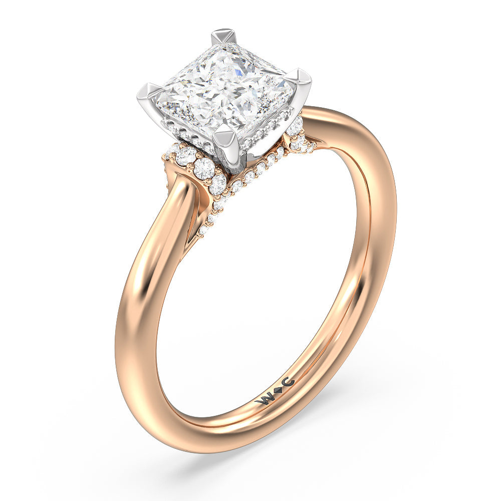 Princess Cut Diamond Wrap Shoulder Hidden Halo Engagement Ring with Lab Grown Diamond in 14KT White & Rose Gold view 3

