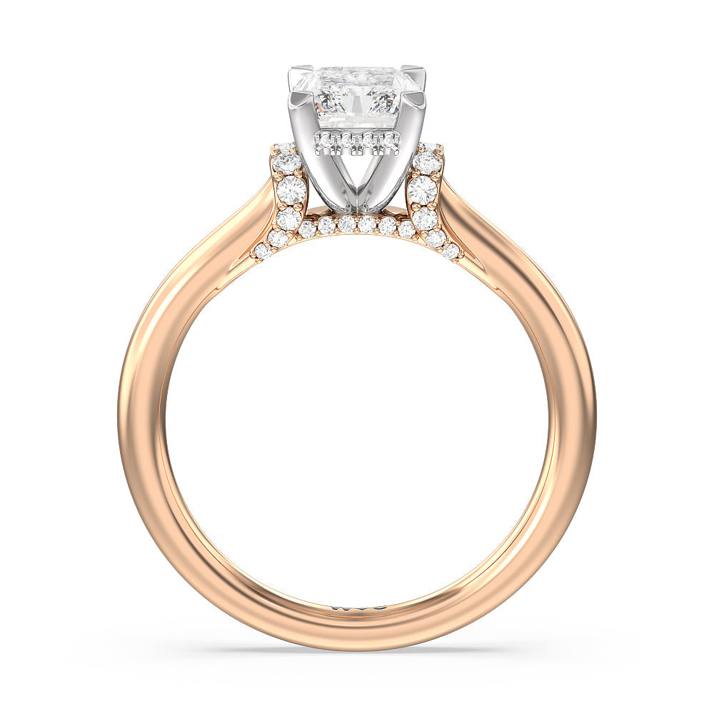 Radiant Cut Diamond Wrap Shoulder Hidden Halo Engagement Ring with Lab Grown Diamond in 14KT White & Rose Gold view 2
