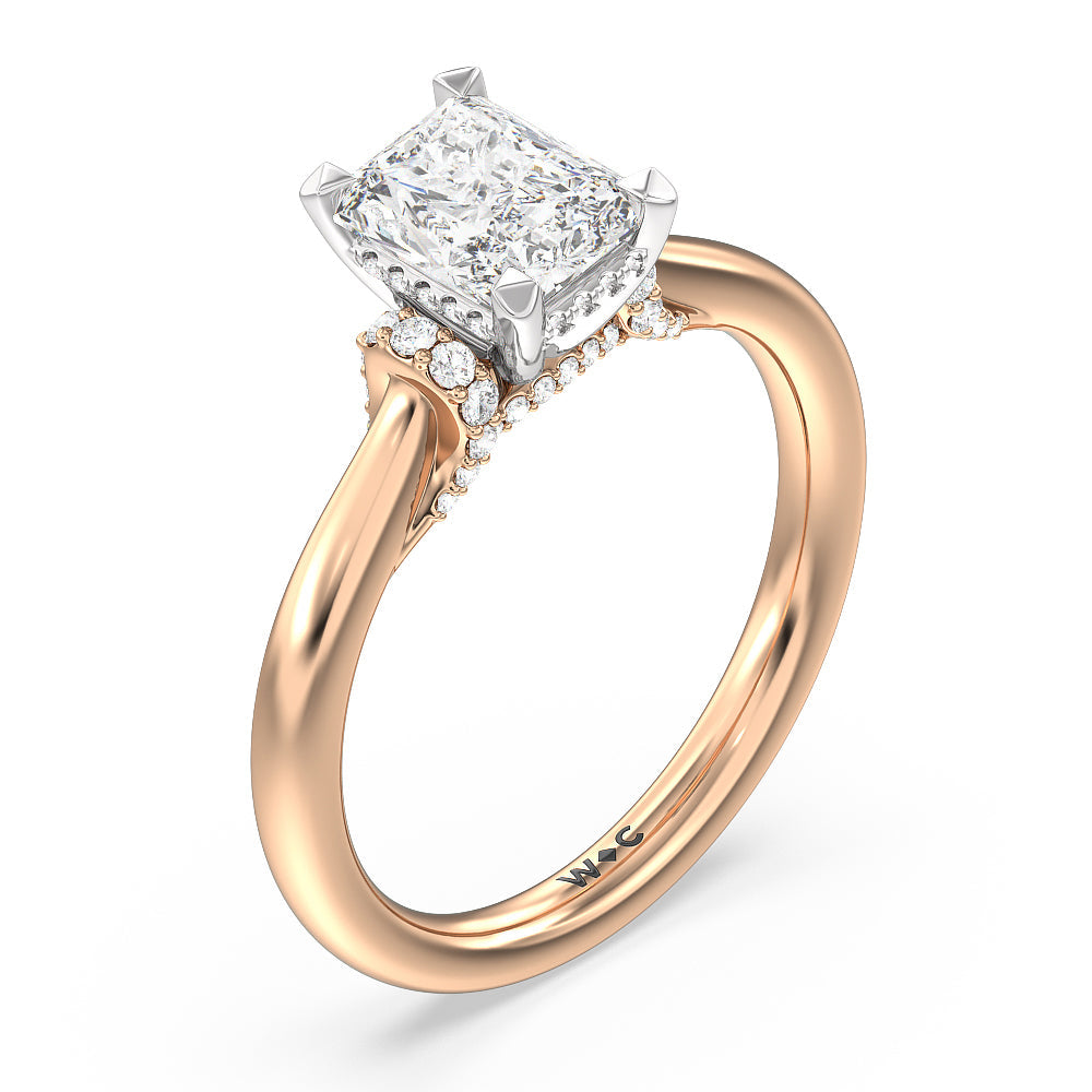 Radiant Cut Diamond Wrap Shoulder Hidden Halo Engagement Ring with Lab Grown Diamond in 14KT White & Rose Gold view 3
