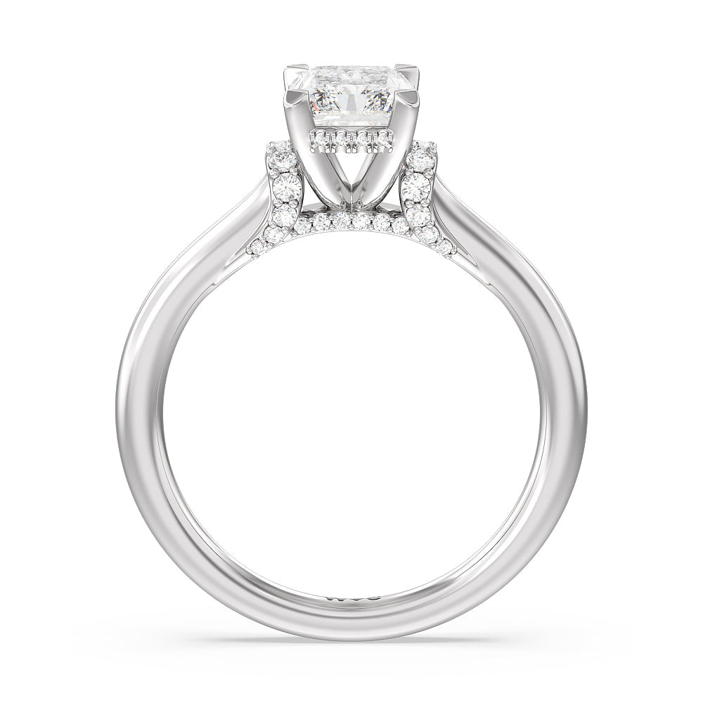 Radiant Cut Diamond Wrap Shoulder Hidden Halo Engagement Ring with Lab Grown Diamond in 14KT Platinum view 2
