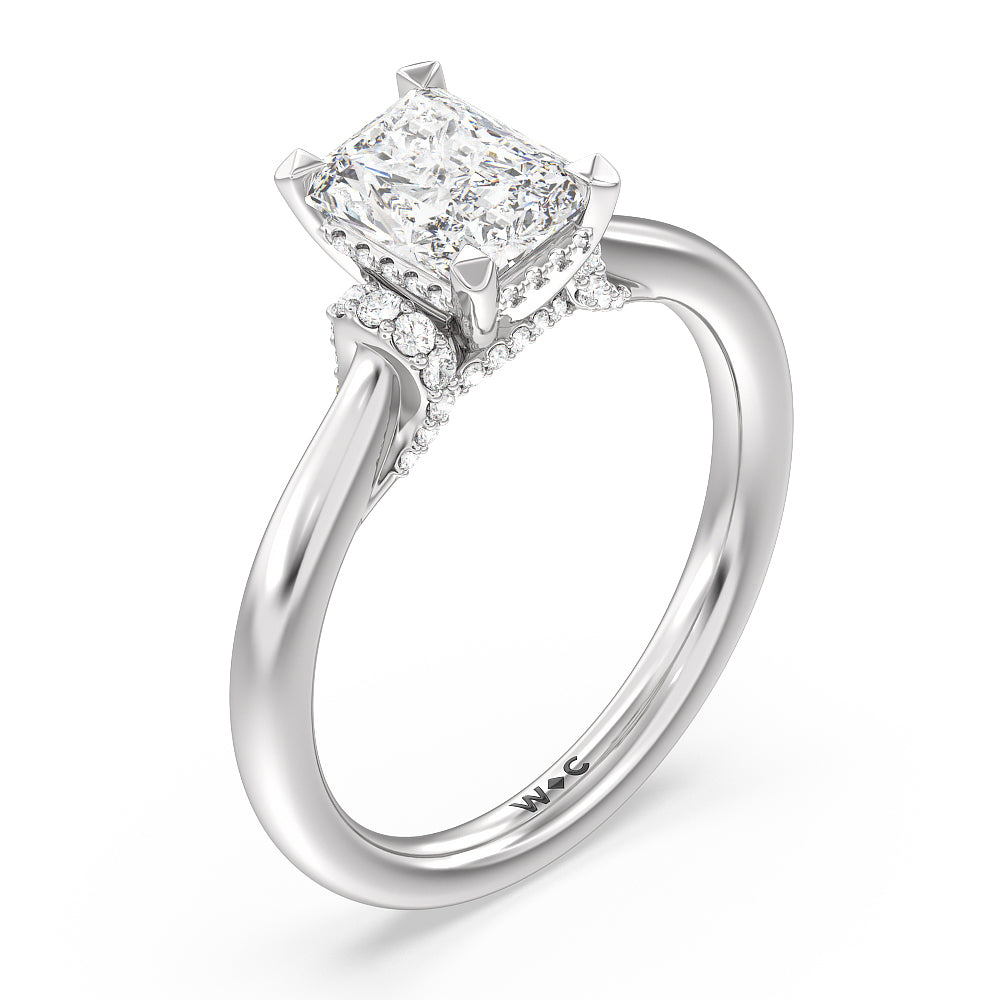 Radiant Cut Diamond Wrap Shoulder Hidden Halo Engagement Ring with Lab Grown Diamond in 14KT Platinum view 3
