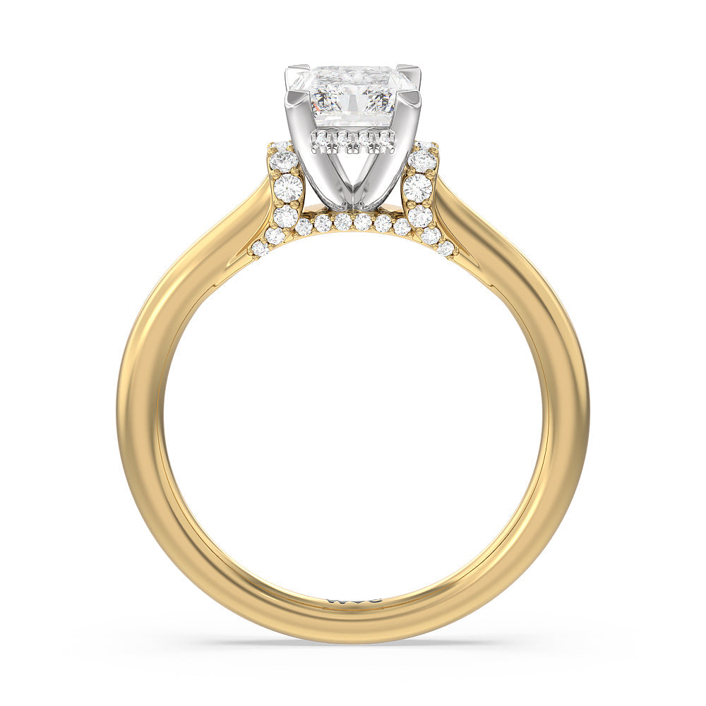 Radiant Cut Diamond Wrap Shoulder Hidden Halo Engagement Ring with Lab Grown Diamond in 14KT White & Yellow Gold view 2
