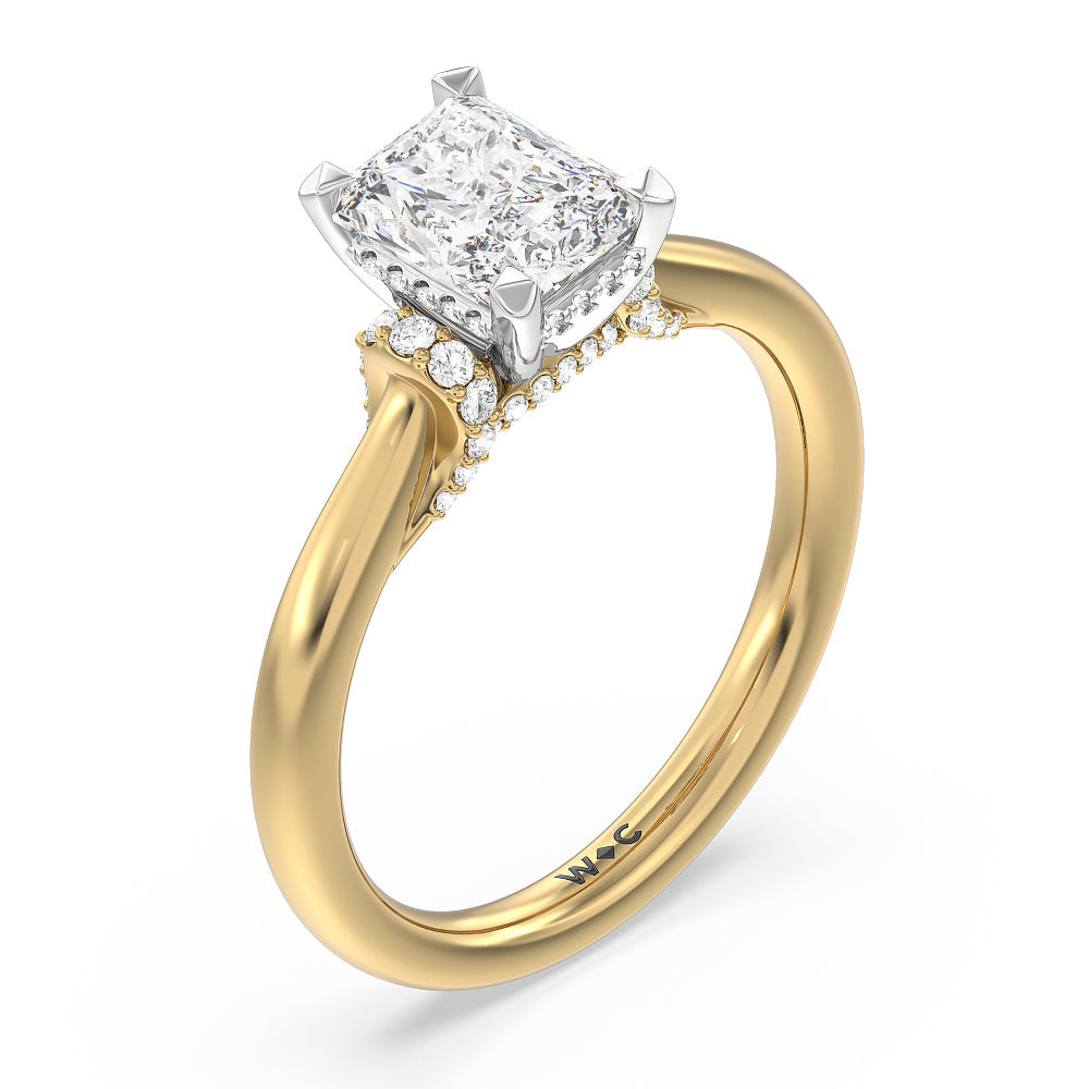 Radiant Cut Diamond Wrap Shoulder Hidden Halo Engagement Ring with Lab Grown Diamond in 14KT White & Yellow Gold view 3
