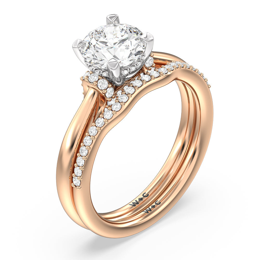 Round Cut Diamond Wrap Shoulder Hidden Halo Engagement Ring with Lab Grown Diamond in 14KT White & Rose Gold view 4

