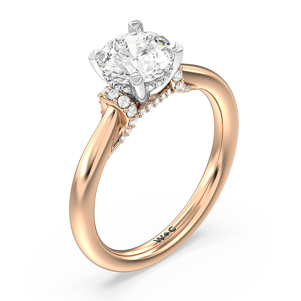 Round Cut Diamond Wrap Shoulder Hidden Halo Engagement Ring with Lab Grown Diamond in 14KT White & Rose Gold view 3
