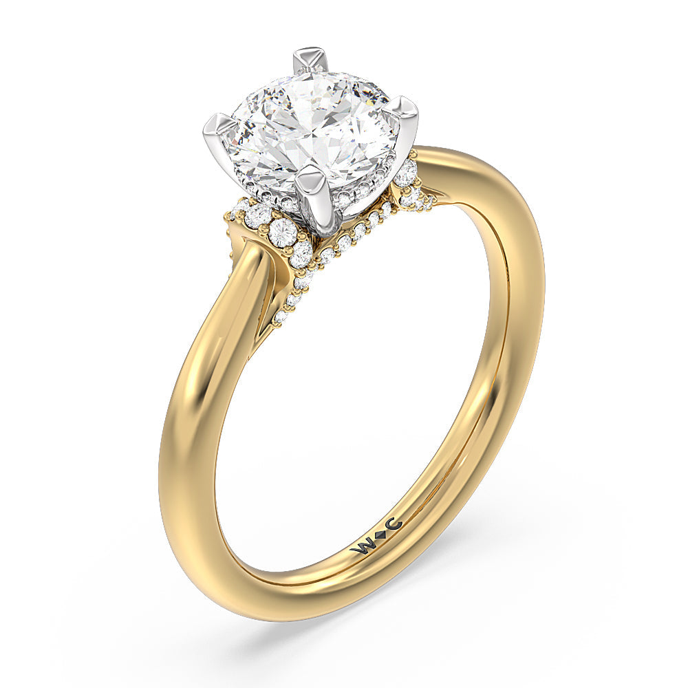 Round Cut Diamond Wrap Shoulder Hidden Halo Engagement Ring with Lab Grown Diamond in 14KT White & Yellow Gold view 3
