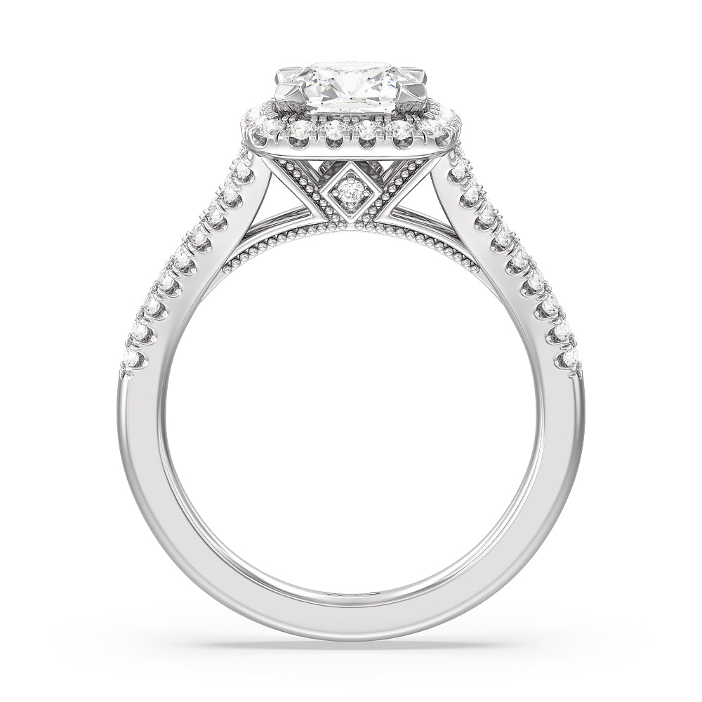 Cushion Cut Split Shank Hidden Accent Halo Engagement Ring with Lab Grown Diamond in 14KT Platinum view 2

