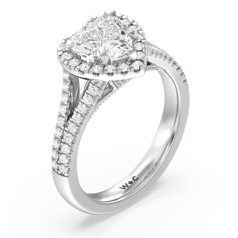 Heart Cut Split Shank Hidden Accent Halo Engagement Ring with Lab Grown Diamond in 14KT Platinum view 3
