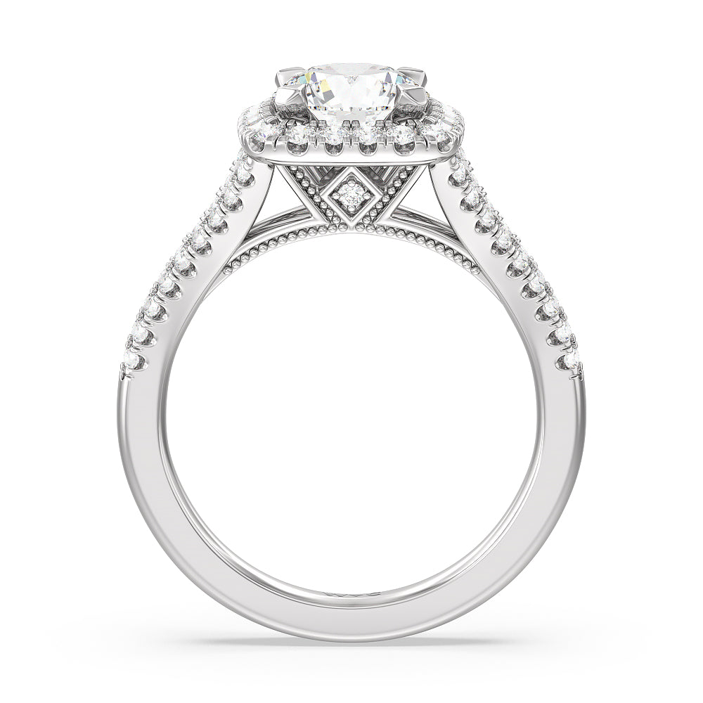 Round Cut Split Shank Hidden Accent Halo Engagement Ring with Lab Grown Diamond in 14KT Platinum view 2
