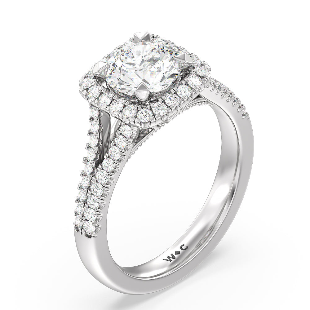 Round Cut Split Shank Hidden Accent Halo Engagement Ring with Lab Grown Diamond in 14KT Platinum view 3
