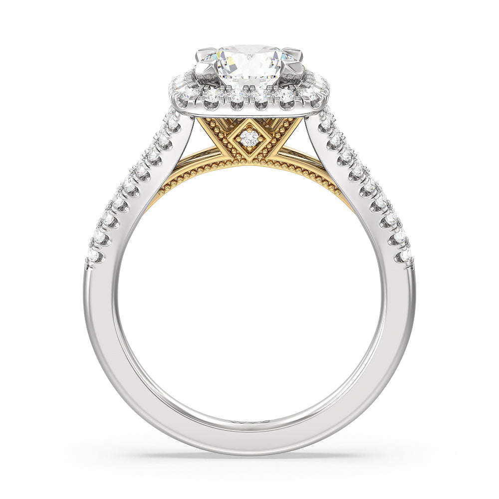 Round Cut Split Shank Hidden Accent Halo Engagement Ring with Lab Grown Diamond in 14KT White & Yellow Gold view 2
