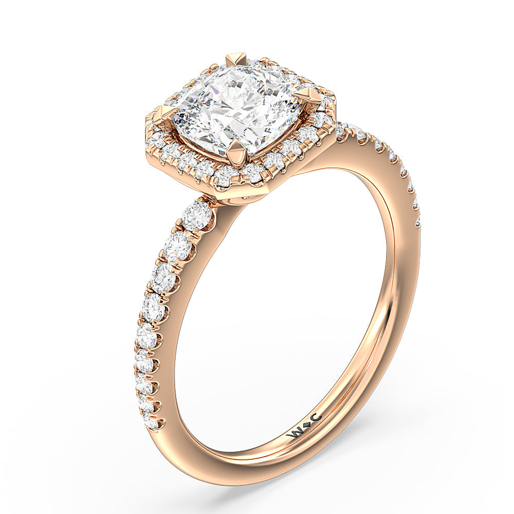 Octagon Halo Engagement Ring with Cushion Cut Diamond in 14KT Rose Gold view 3
