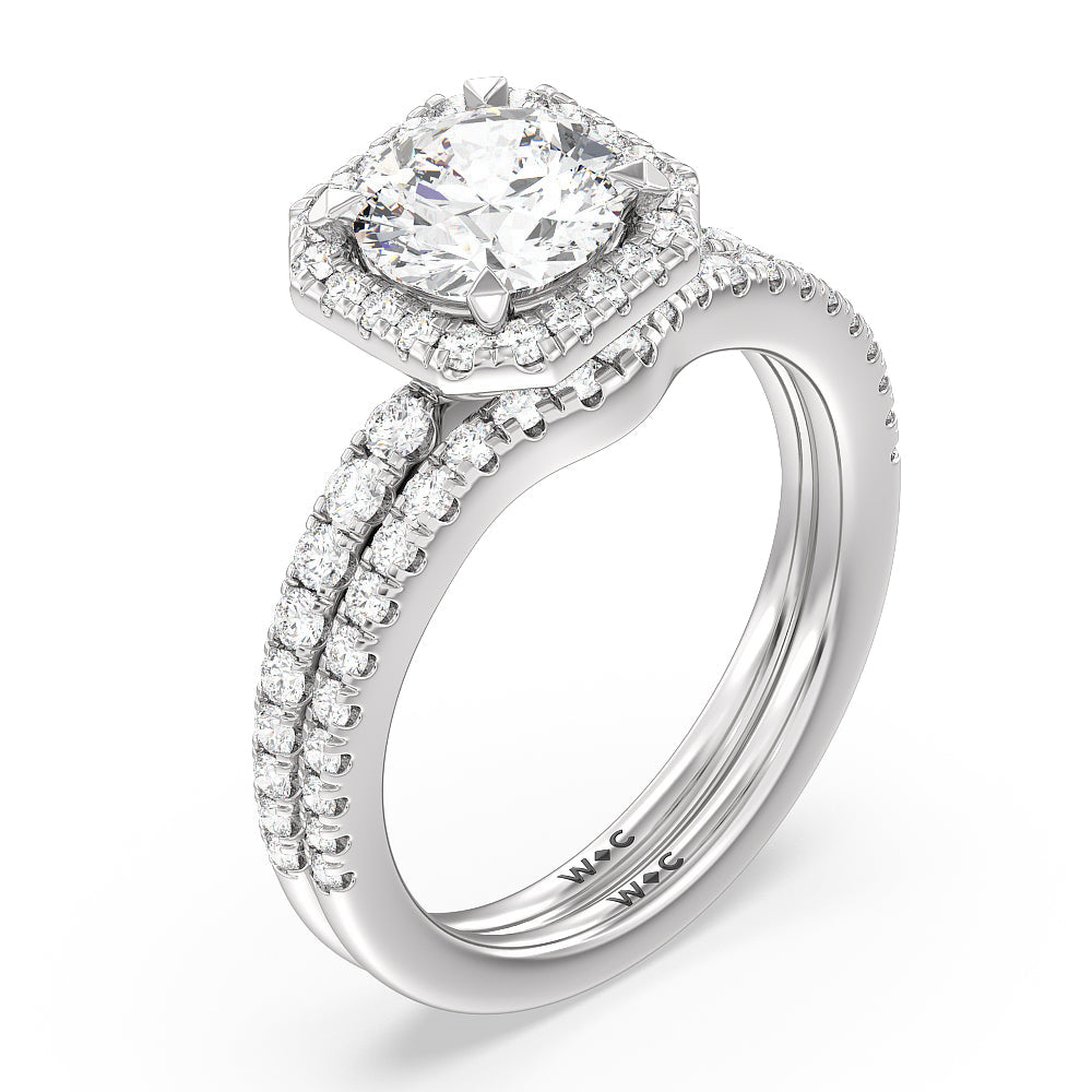 Octagon Halo Engagement Ring with Cushion Cut Diamond in 14KT Platinum view 4
