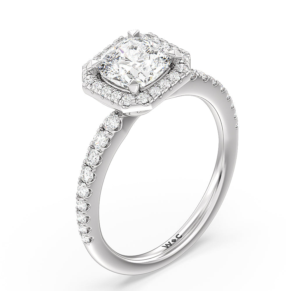 Octagon Halo Engagement Ring with Cushion Cut Diamond in 14KT Platinum view 3

