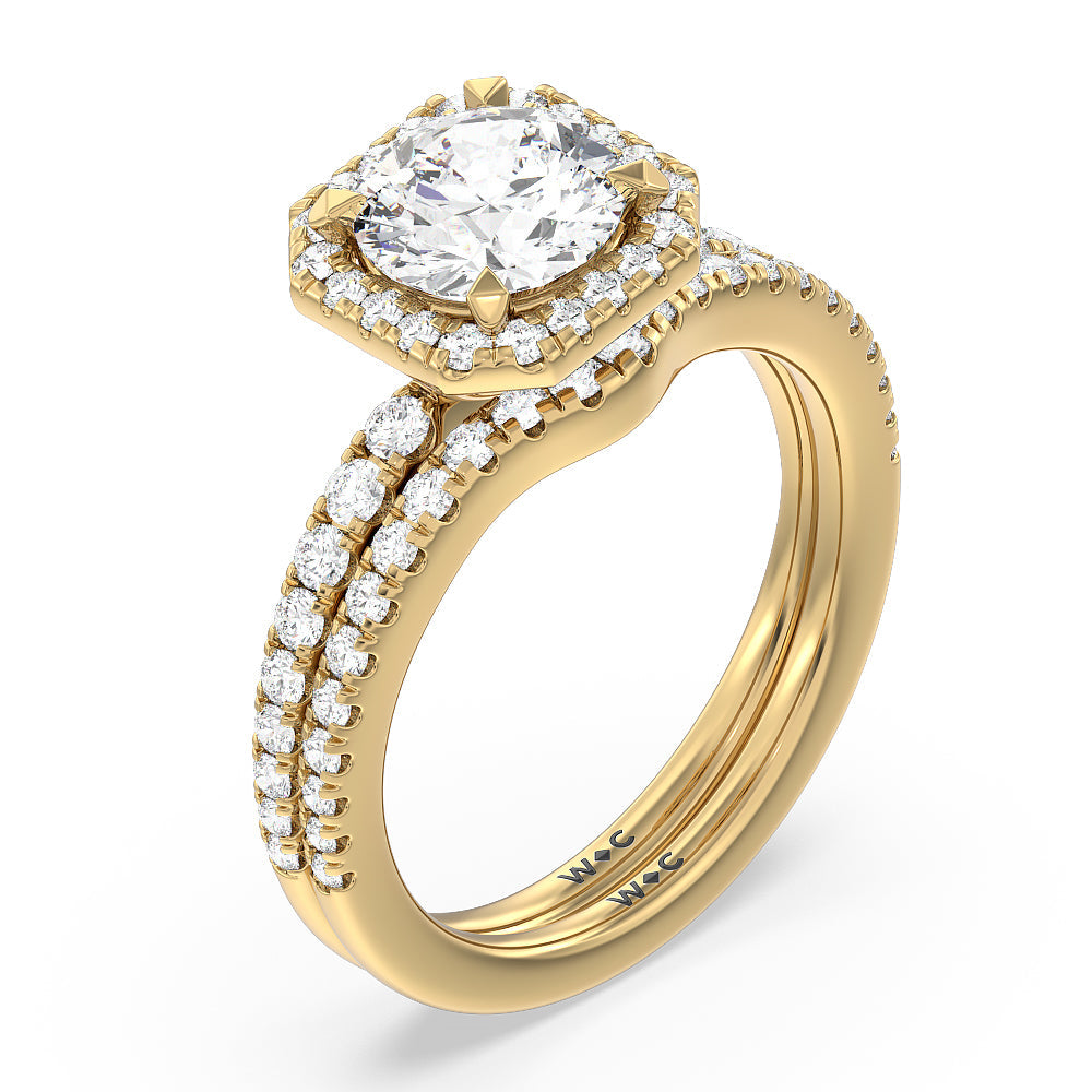 Octagon Halo Engagement Ring with Cushion Cut Diamond in 14KT Yellow Gold view 4
