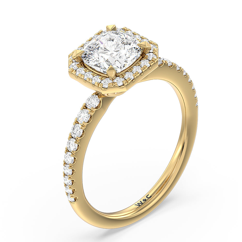 Octagon Halo Engagement Ring with Cushion Cut Diamond in 14KT Yellow Gold view 3
