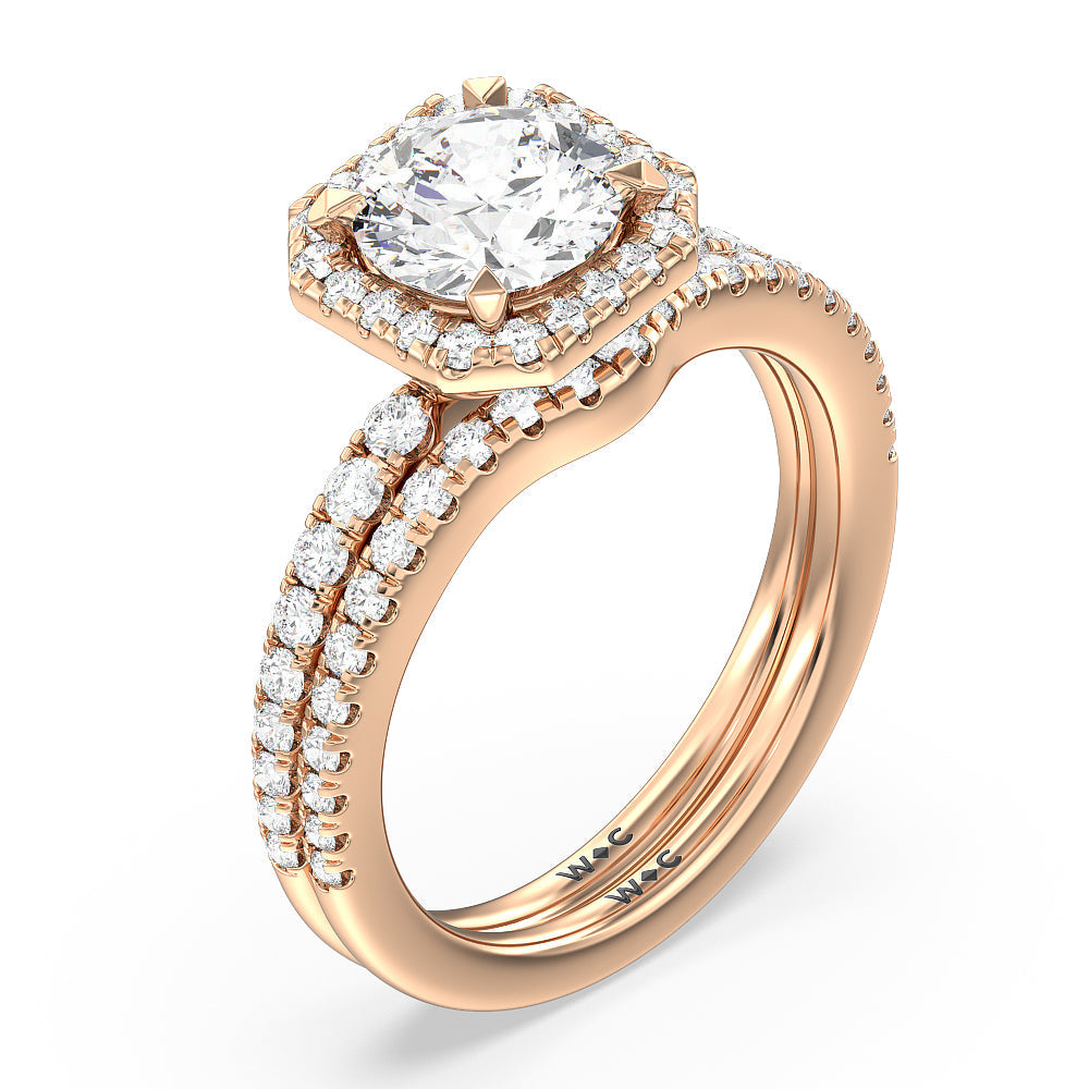 Octagon Halo Engagement Ring with Emerald Cut Diamond in 14KT Rose Gold view 4
