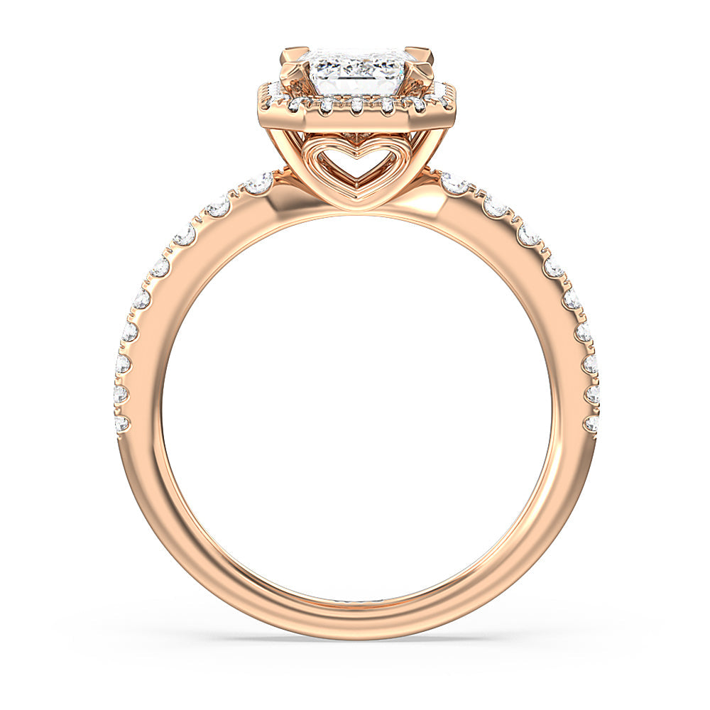 Octagon Halo Engagement Ring with Emerald Cut Diamond in 14KT Rose Gold view 2

