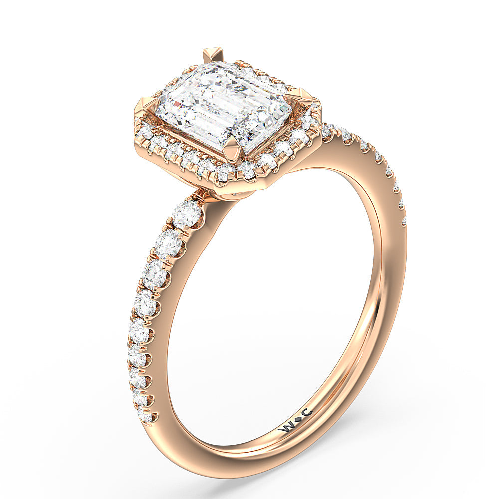 Octagon Halo Engagement Ring with Emerald Cut Diamond in 14KT Rose Gold view 3
