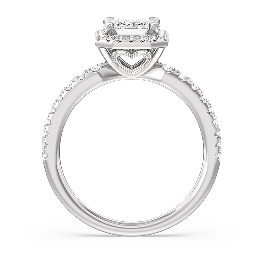 Octagon Halo Engagement Ring with Emerald Cut Diamond in 14KT Platinum view 2
