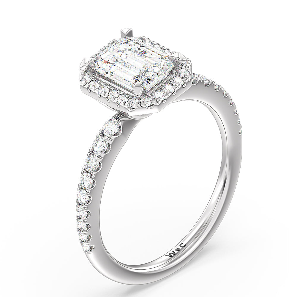 Octagon Halo Engagement Ring with Emerald Cut Diamond in 14KT Platinum view 3
