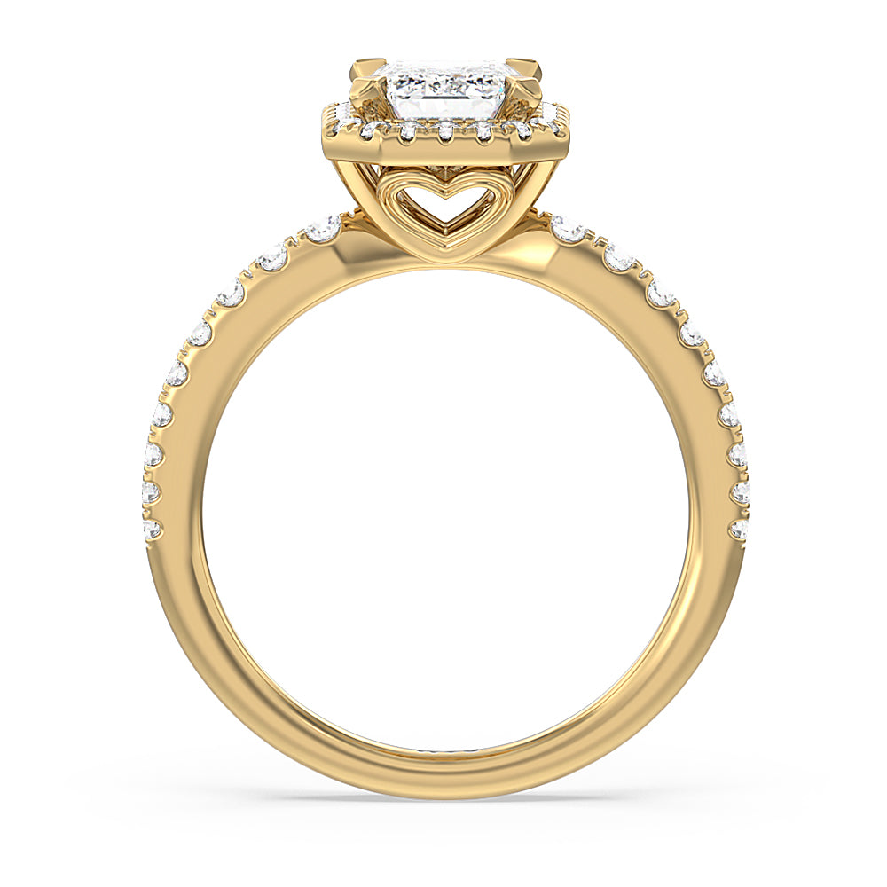 Octagon Halo Engagement Ring with Emerald Cut Diamond in 14KT Yellow Gold view 2
