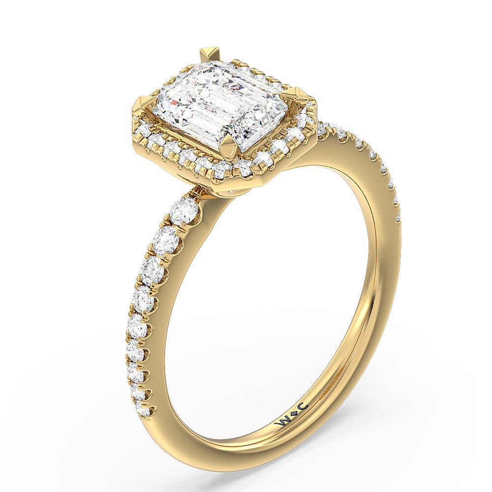 Octagon Halo Engagement Ring with Emerald Cut Diamond in 14KT Yellow Gold view 3
