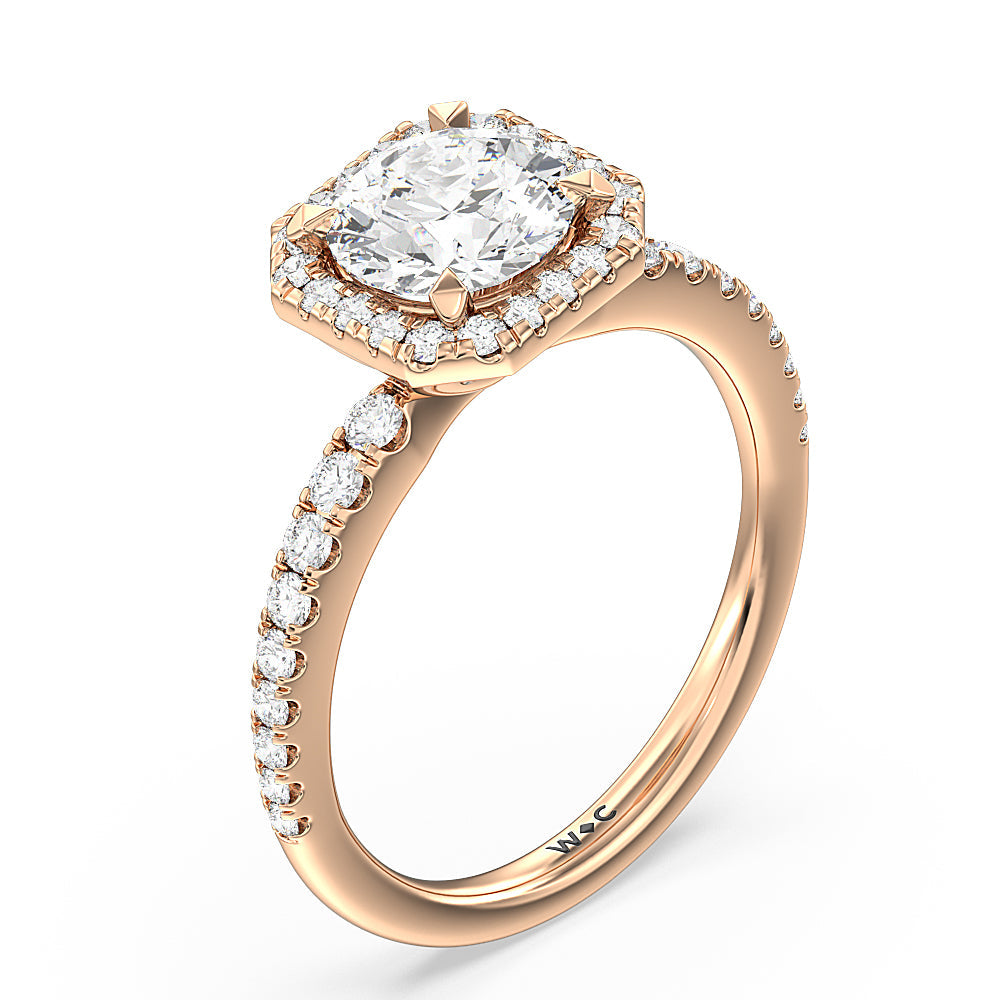 Octagon Halo Engagement Ring with Round Cut Diamond in 14KT Rose Gold view 3
