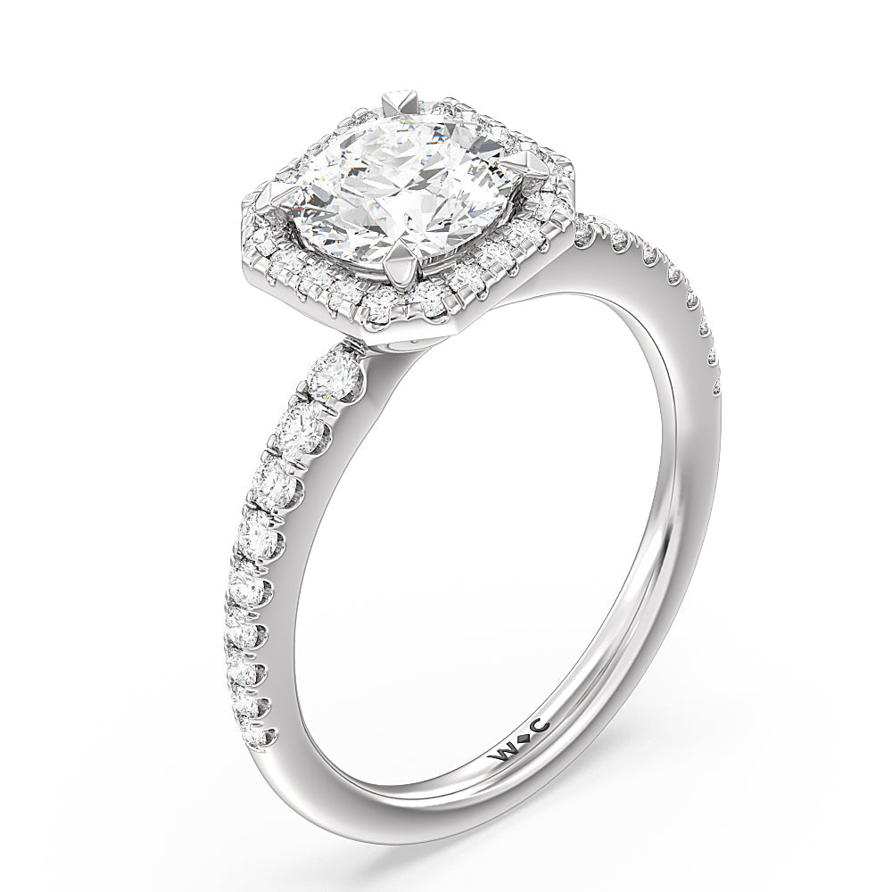 Octagon Halo Engagement Ring with Round Cut Diamond in 14KT Platinum view 3
