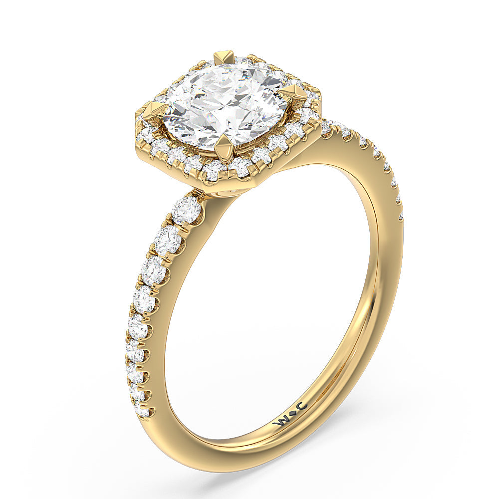 Octagon Halo Engagement Ring with Round Cut Diamond in 14KT Yellow Gold view 3
