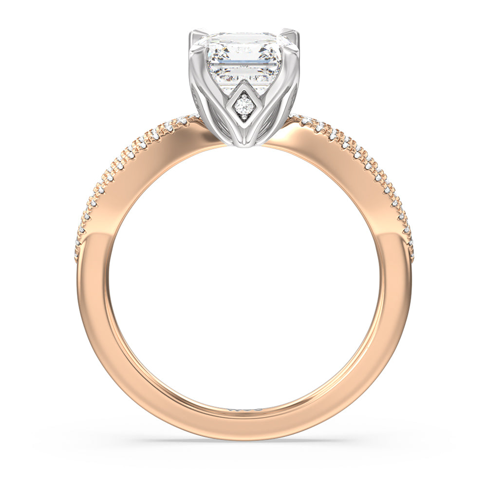 Petal Peekaboo Diamond Engagement Ring with Asscher Cut Diamond in 14KT White & Rose Gold view 2
