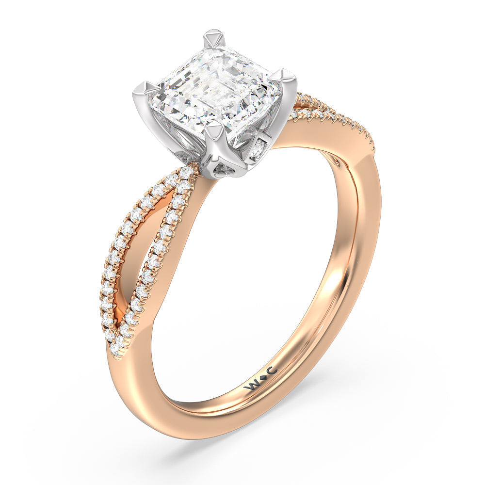 Petal Peekaboo Diamond Engagement Ring with Asscher Cut Diamond in 14KT White & Rose Gold view 3
