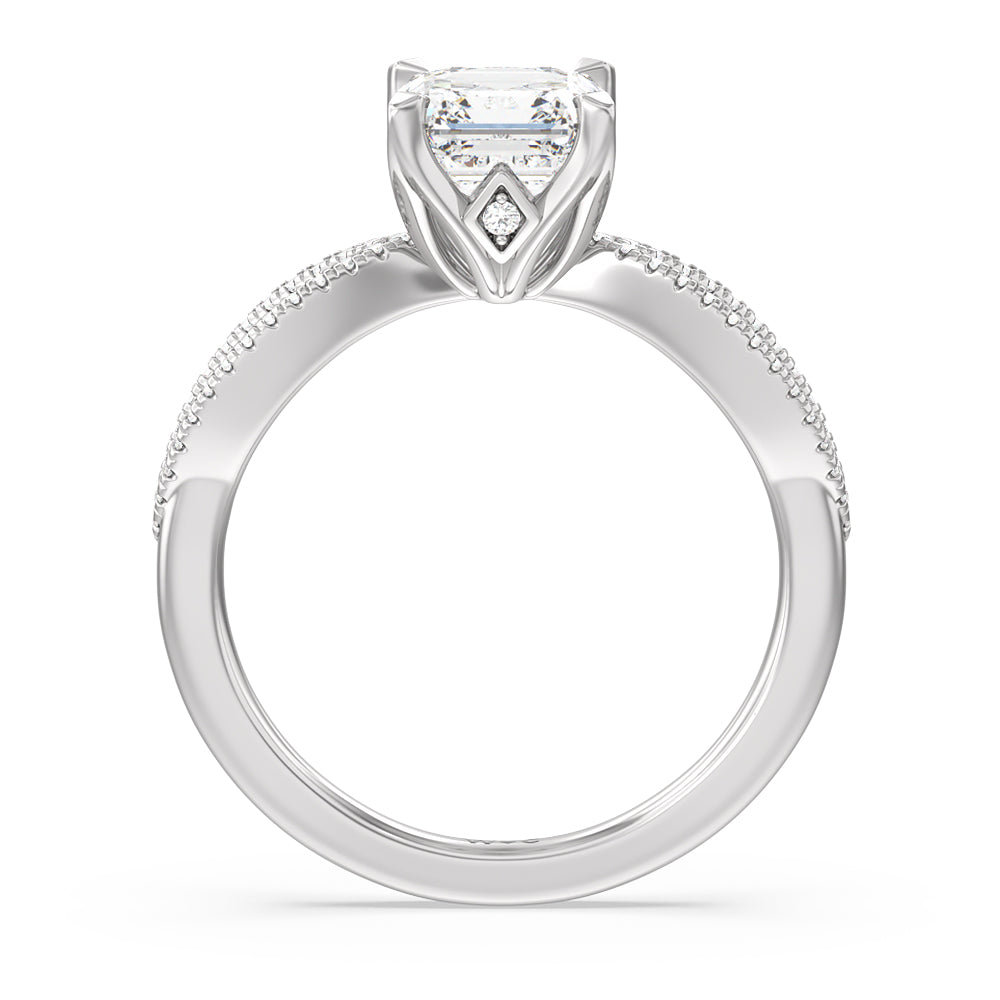 Petal Peekaboo Diamond Engagement Ring with Asscher Cut Diamond in 14KT Platinum view 2
