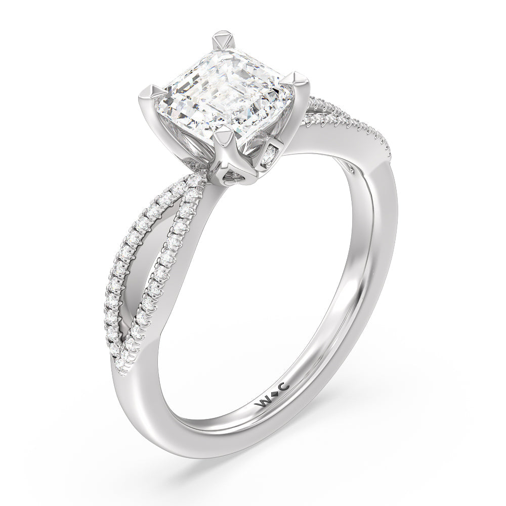 Petal Peekaboo Diamond Engagement Ring with Asscher Cut Diamond in 14KT Platinum view 3
