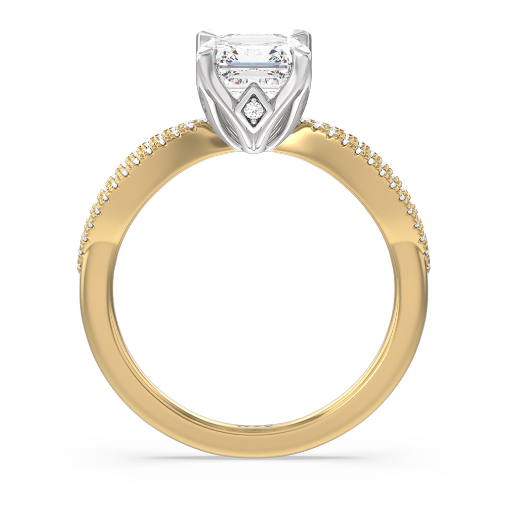 Petal Peekaboo Diamond Engagement Ring with Asscher Cut Diamond in 14KT White & Yellow Gold view 2
