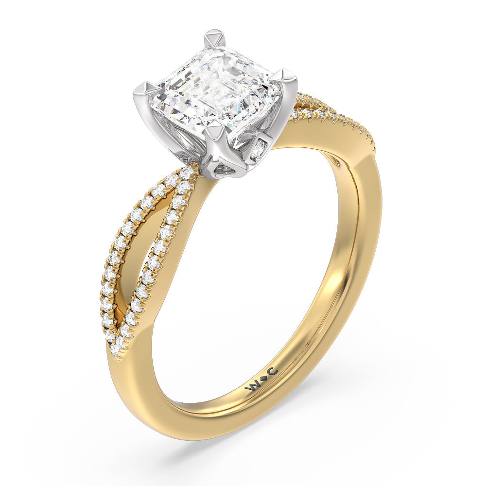 Petal Peekaboo Diamond Engagement Ring with Asscher Cut Diamond in 14KT White & Yellow Gold view 3
