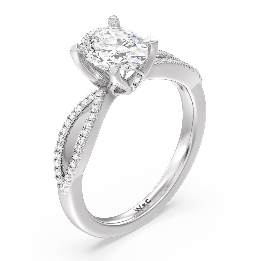 Petal Peekaboo Diamond Engagement Ring with Oval Cut Diamond in 14KT Platinum view 3
