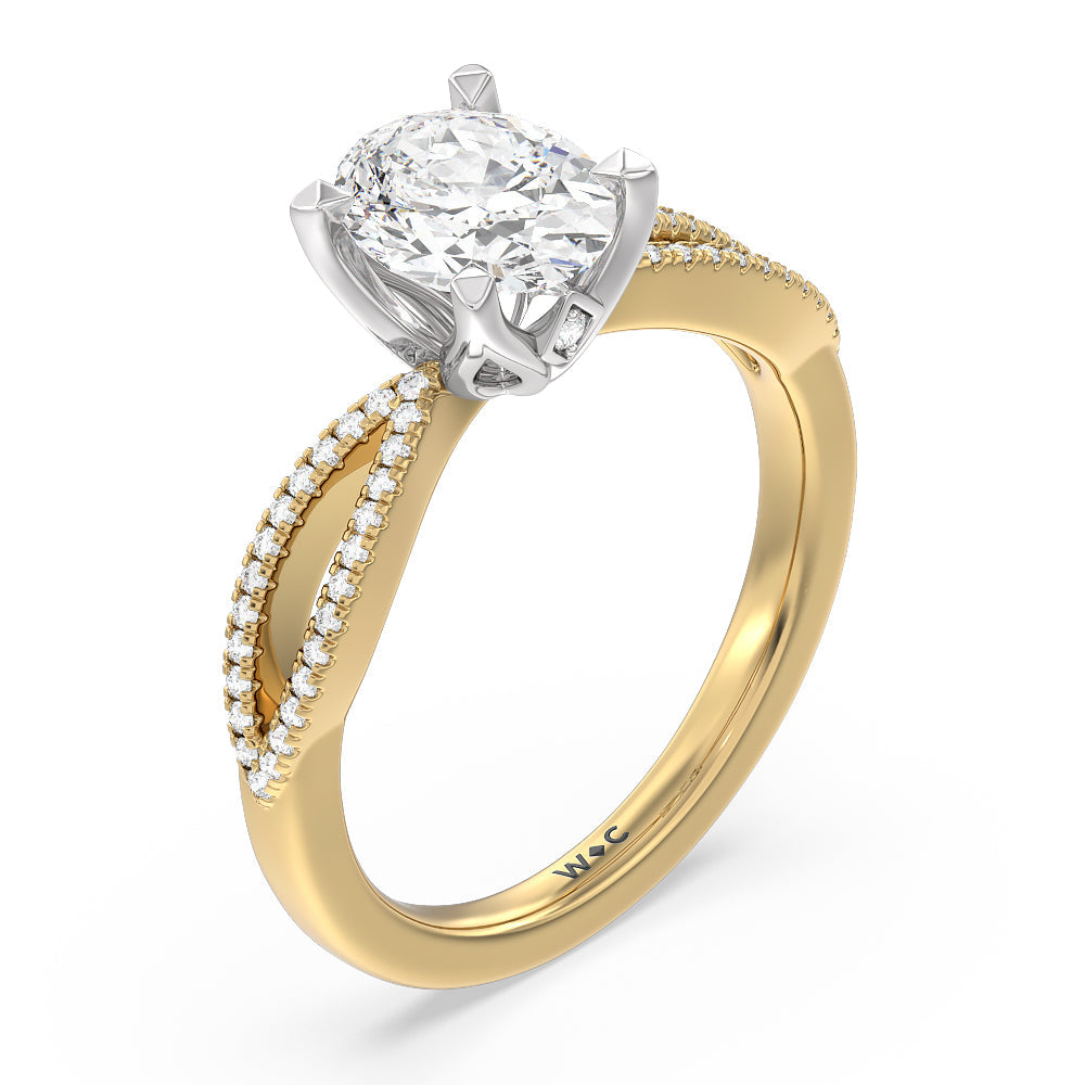 Petal Peekaboo Diamond Engagement Ring with Oval Cut Diamond in 14KT White & Yellow Gold view 3

