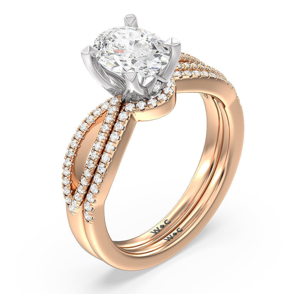 Petal Peekaboo Diamond Engagement Ring with Oval Cut Diamond in 14KT White & Rose Gold view 6
