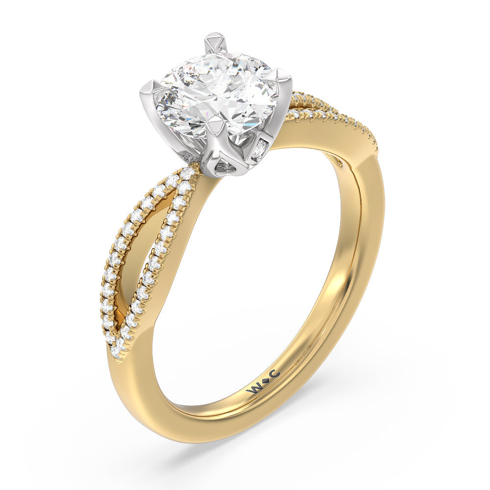 Petal Peekaboo Diamond Engagement Ring with Round Cut Diamond in 14KT White & Yellow Gold view 3
