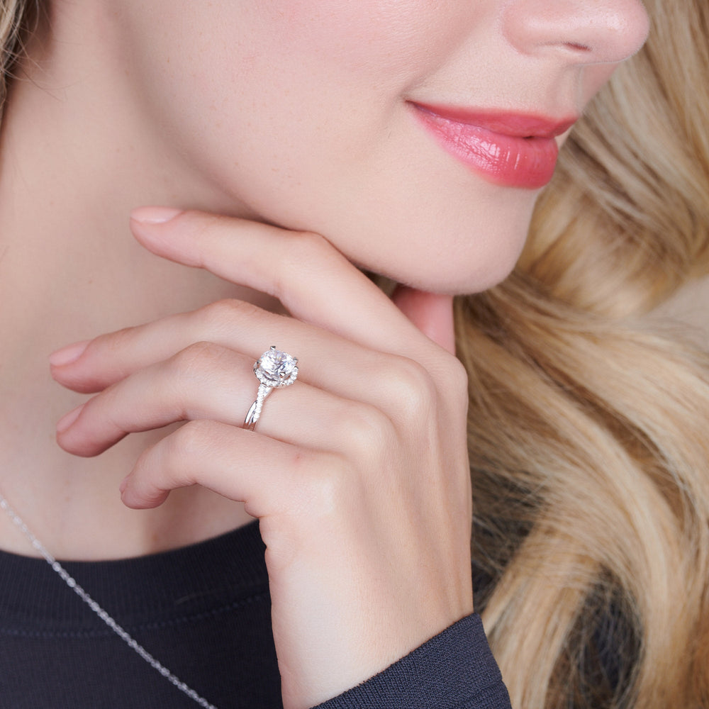 Model Wearing Petal Peekaboo Diamond Engagement Ring view