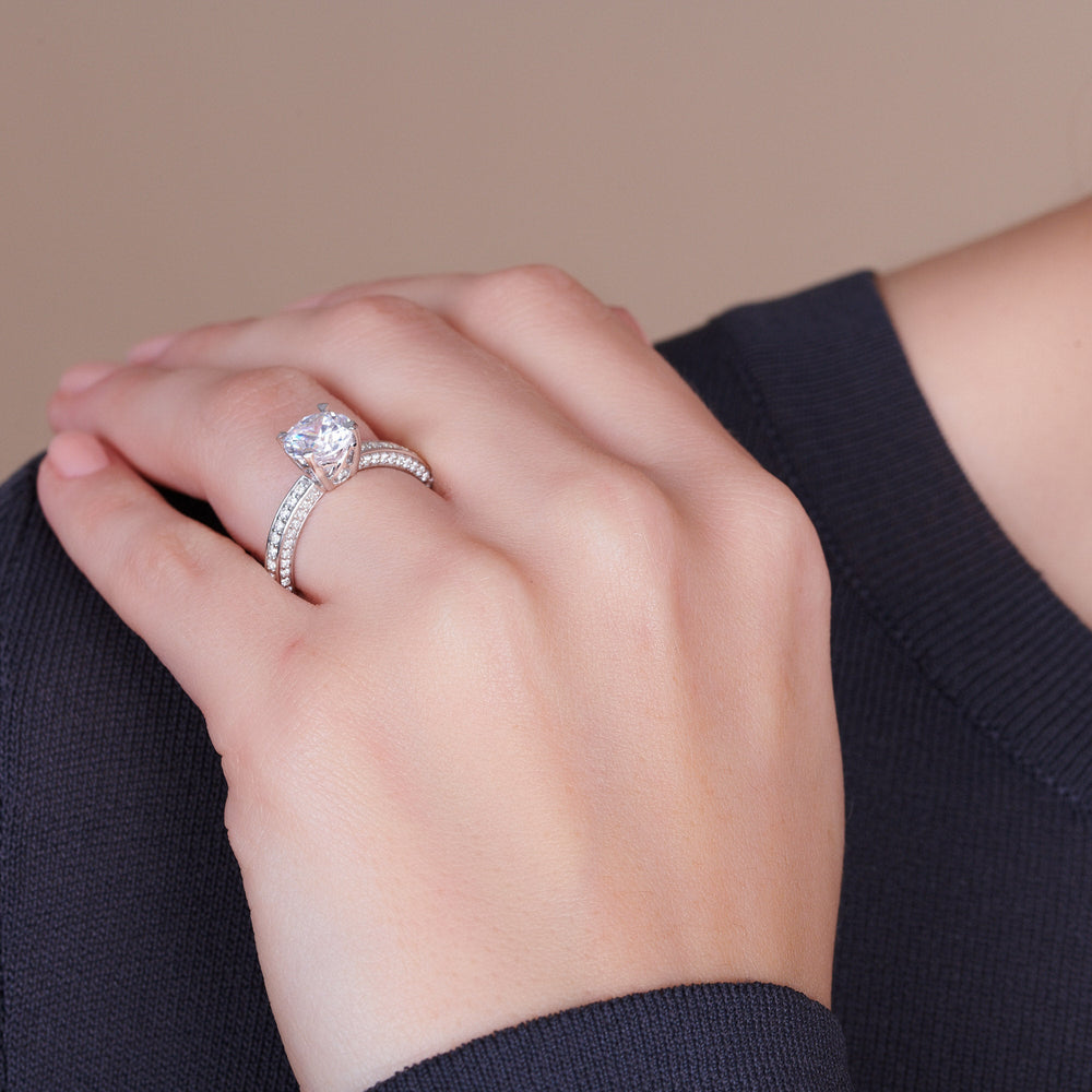 Model Wearing Grand Pave Peekaboo Diamond Engagement Ring with Lab Grown Diamond view