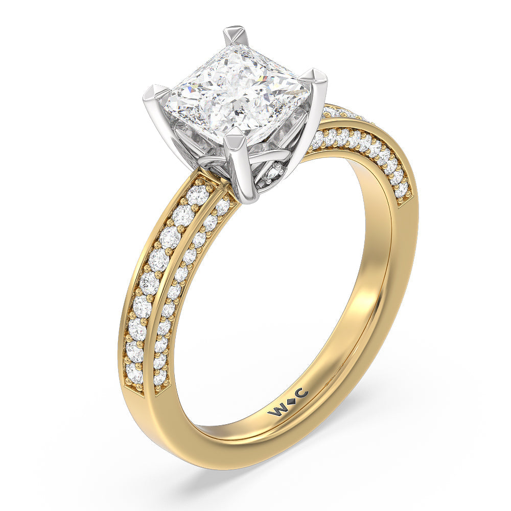 Princess Cut Grand Pave Peekaboo Diamond Engagement Ring with Lab Grown Diamond in 14KT White & Yellow Gold view 3
