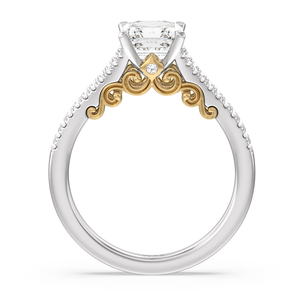 Asscher Cut Split Shank Hidden Accent Engagement Ring with Lab Grown Diamond in 14KT White & Yellow Gold view 2
