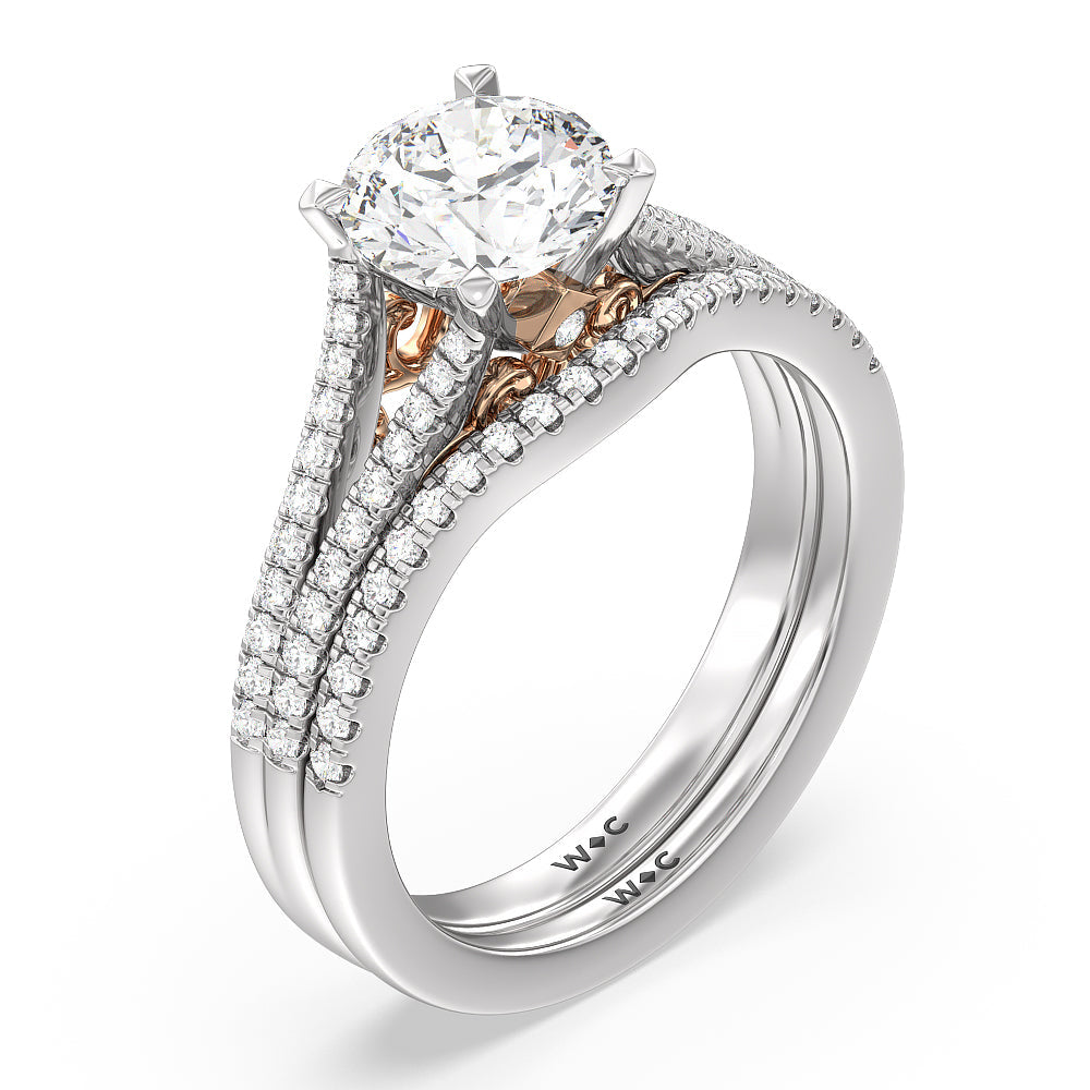 Princess Cut Split Shank Hidden Accent Engagement Ring with Lab Grown Diamond in 14KT White & Rose Gold view 4
