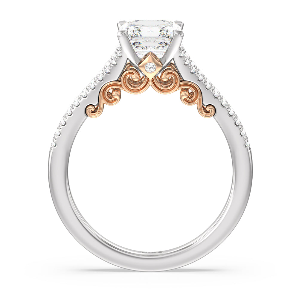 Princess Cut Split Shank Hidden Accent Engagement Ring with Lab Grown Diamond in 14KT White & Rose Gold view 2
