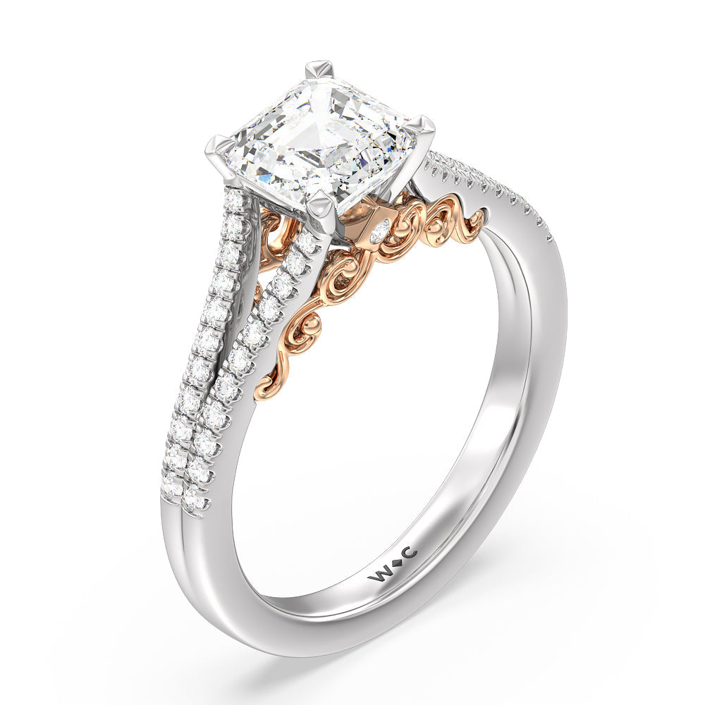 Princess Cut Split Shank Hidden Accent Engagement Ring with Lab Grown Diamond in 14KT White & Rose Gold view 3
