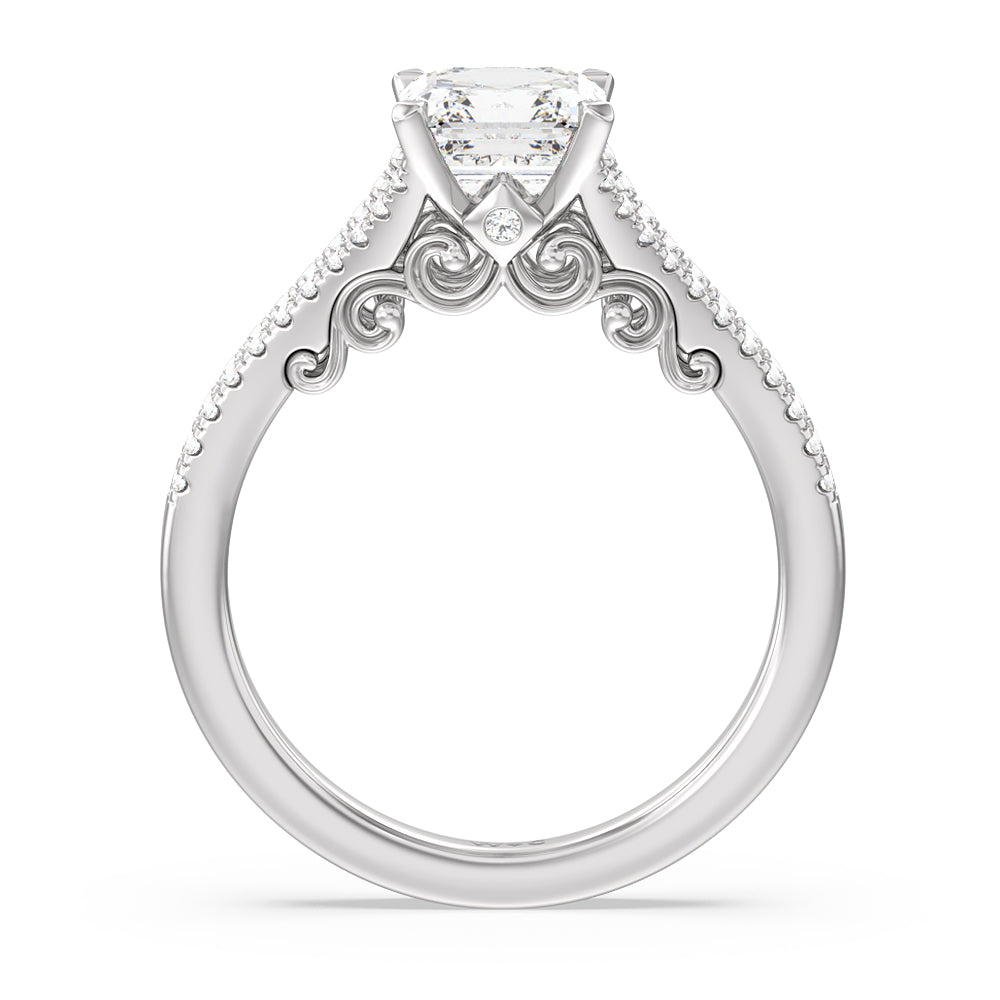 Princess Cut Split Shank Hidden Accent Engagement Ring with Lab Grown Diamond in 14KT Platinum view 2
